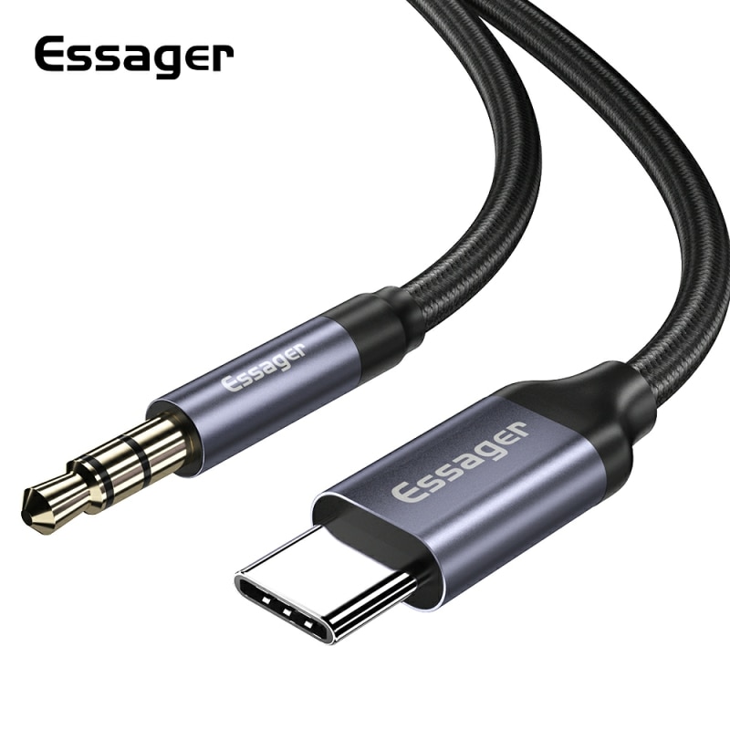 Earphone Splitter Jack - Essager Adaptador USB C para Aux