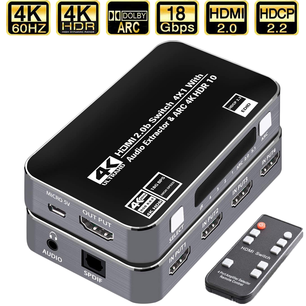 Earphone Splitter Jack - Switch HDMI 4K 60Hz com Extrator